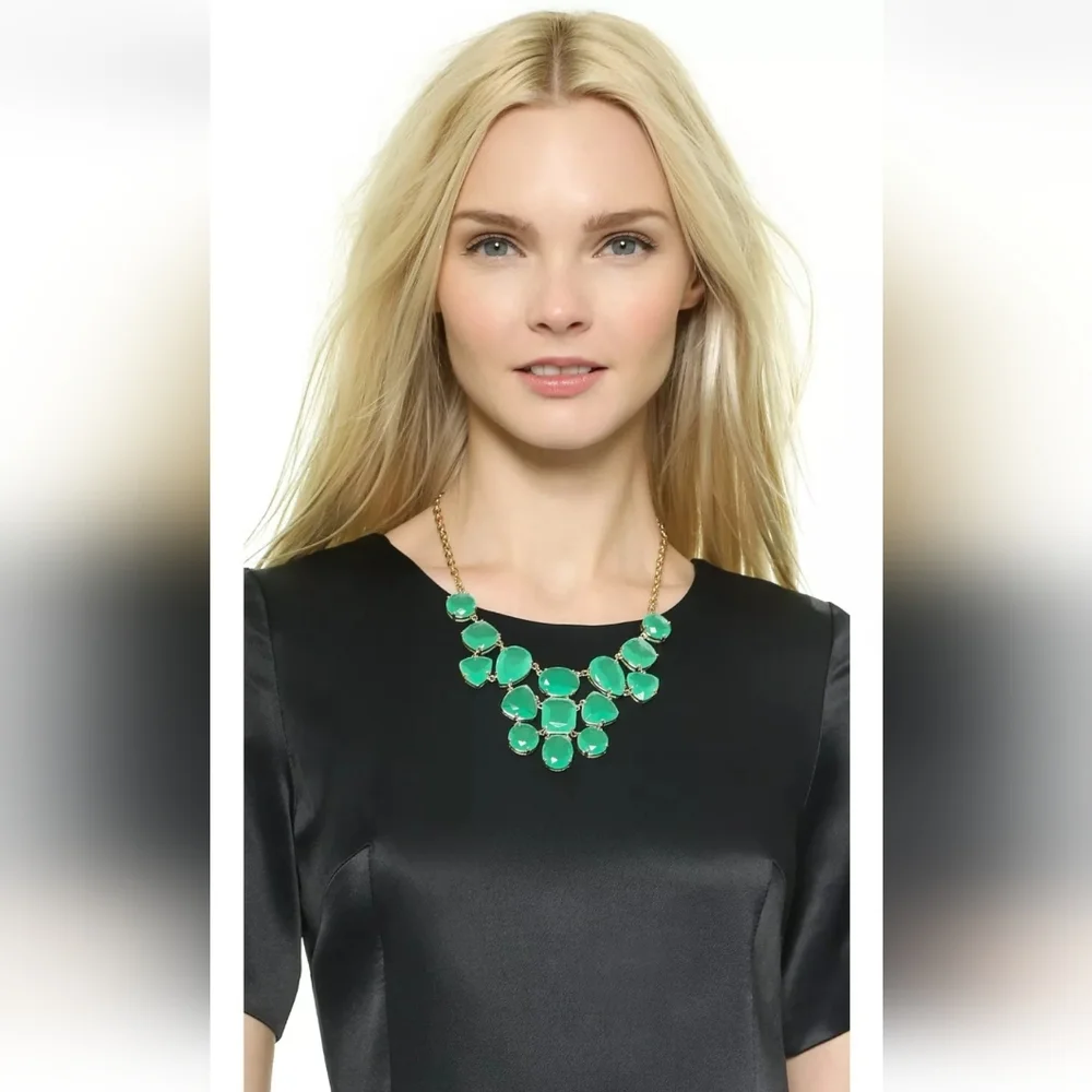 KATE SPADE NY Vegas Jewels Elegant Mint Green and Gold Statement Bib Necklace…